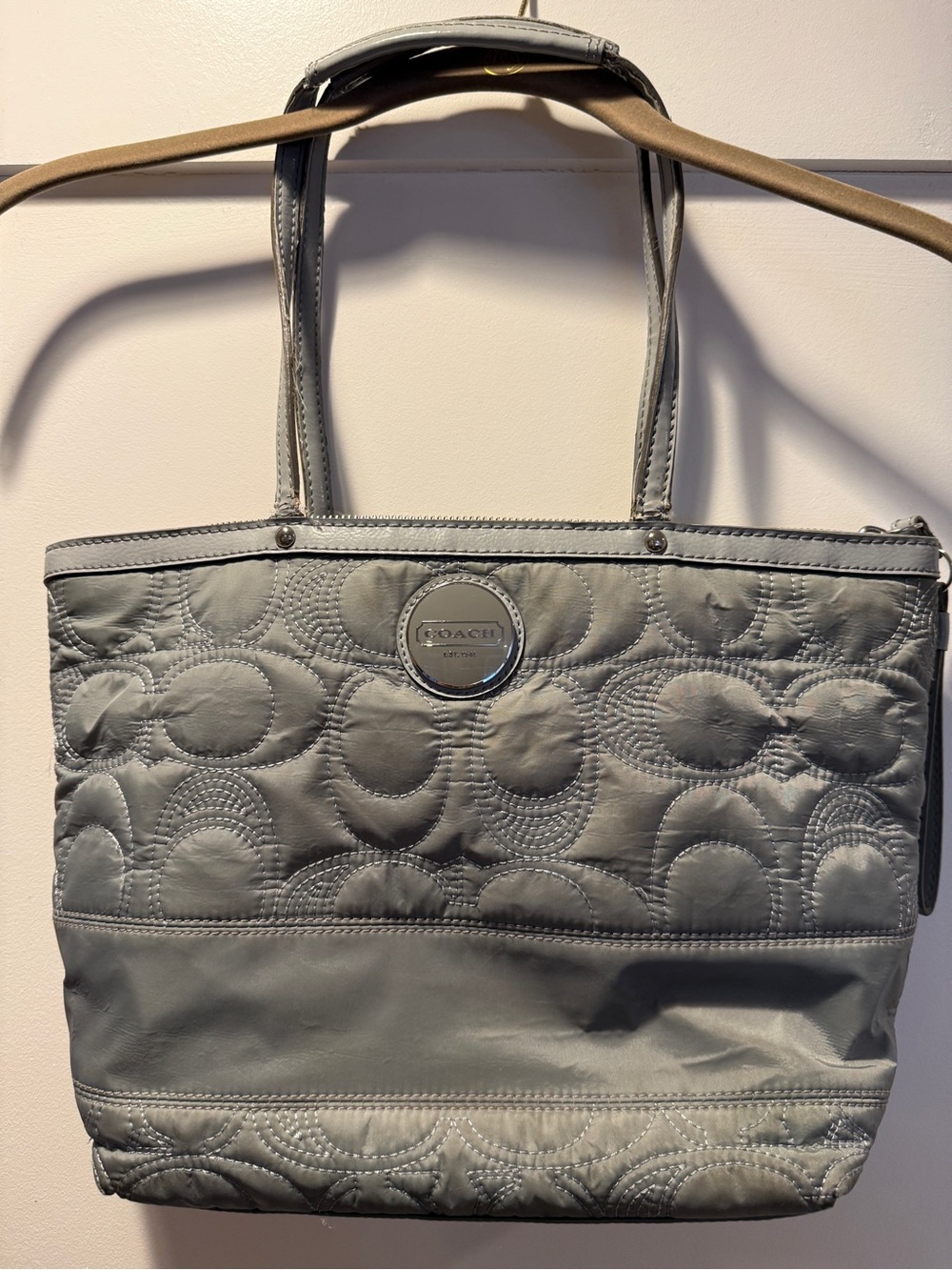 Coach Quilted Tote in Light Gray